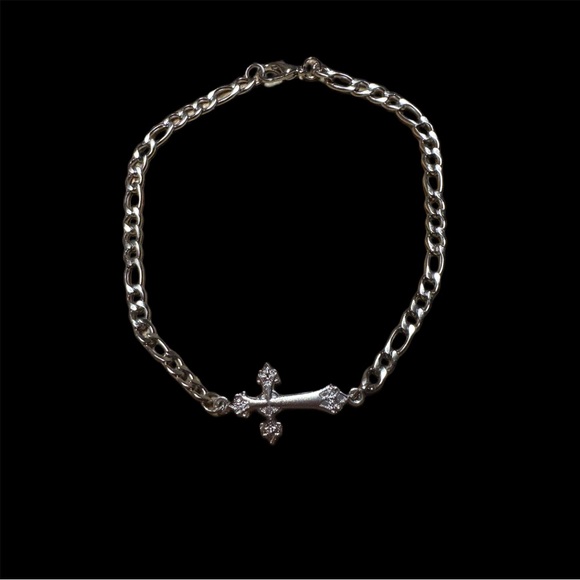Cross Ankle Bracelet-Silvertone - Picture 2 of 3